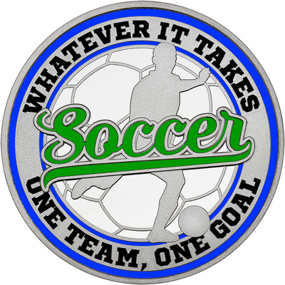 Green "Soccer" with Royal Blue Outer Circular Borders